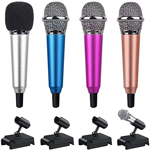 4 Pièces Mini Microphone pour Karaoké Mini Microphone Filaire en Métal Portable Mini Vocal Microphone Petit Asmr Filaire Portable,pour Téléphone,Portable,Ordinateur,4 Couleurs,pour KTV/cinéma Maison