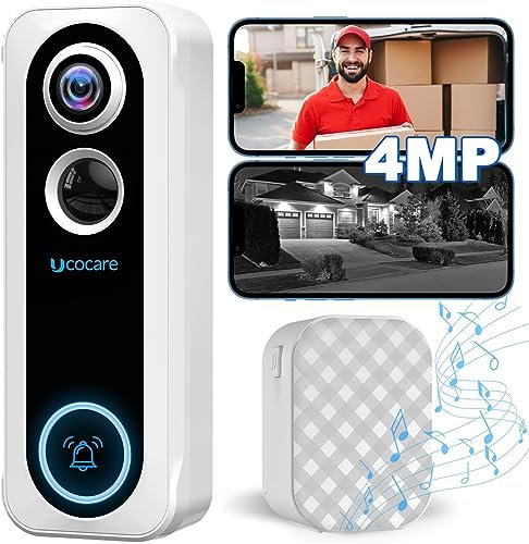 UCOCARE Doorbell Camera Wireless, 4MP Video Doorbell with Chime, Live Phone Call, Motion Detection, Instant Alerts, Night Vision, Support SD and Cloud Storage