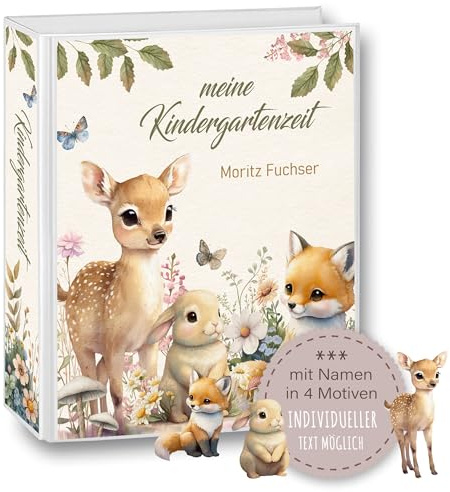 Kindergarten Ordner personalisiert mit Namen und Wunschtext Sweet Babies Reh Fuchs Hase A4 - Meine Kindergartenzeit Kindergartenordner Portfolioordner Sammelordner Junge Mädchen