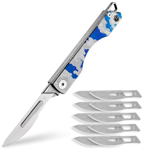 KeyUnity KK01LD Titanium Klappmesser, Utility EDC Taschenmesser mit #24 Austauschbare Klinge, für Camping, Angeln, Wandern für Männer & Frauen (Laser Digital)