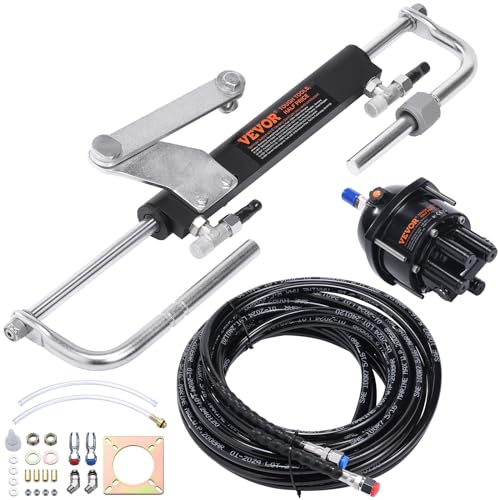 VEVOR Hydraulisches Außenborder-Lenkset, 90 PS, hydraulisches Lenksystem für Marineboote, mit Steuerpumpe, Zweiwege-Sperrzylinder und 24 Fuß hydraulischem Lenkschlauch, für Einstationen-Einmotorboote