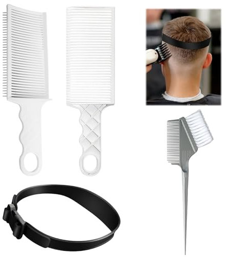 Haarschneidekamm, 3 Stück Frisier Kamm Wärmebeständigkeit und Haarfärbepinsel für Haarprodukte, Frisier Kamm mit Gebogenes Silikon Haarschnittband, Frisier Zubehör für Selbsthaarschnitte