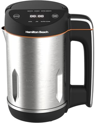 Hamilton Beach Soup Maker Plus, Intelligent Control, 1.6L,1000W, 3 in 1, One Touch Angled Digital Display & Timer, Overspill Sensor, Makes 4 Portions, Soups Smoothies Jams & Juices, Black - HBSM003J