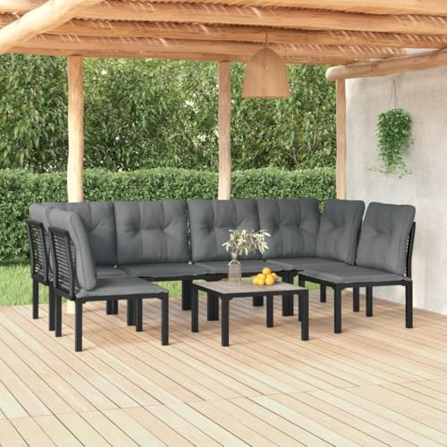 WEMYUFURN 7-TLG. Garten-Lounge-Set Schwarz und Grau Poly Rattan, Outdoor-Sitzgruppe, Terrassen-Lounge-Set, Garten-Couchgarnitur - Wetterbeständig, Komfortabel - für Terrasse, Garten und Balkon