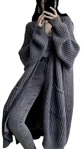 Womens Long Sleeve Cardigan Sweaters Open Front Knit Long Cardigans Duster with Pockets 2024 Fall Winter Oversized Coat (US, Alpha, Medium, Regular, Regular, Grey)