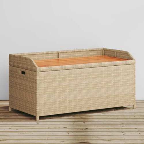 Makastle Gartenbank Garten Sitzbank, PE Rattan Balkon Bank mit Stauraum, Parkbank Balkonbank Gartenmöbel Bänke, Beige 100x50x52 cm