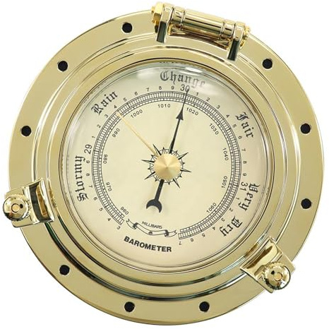 Tcairzl Vintage Handmade Roman Brass Quartz Clock | Hygrometer & Barometer Weather Station Set | Vintage Auto, Yacht, Ship Marine Gauge Decor | Home Decor Accessory (Barometer)