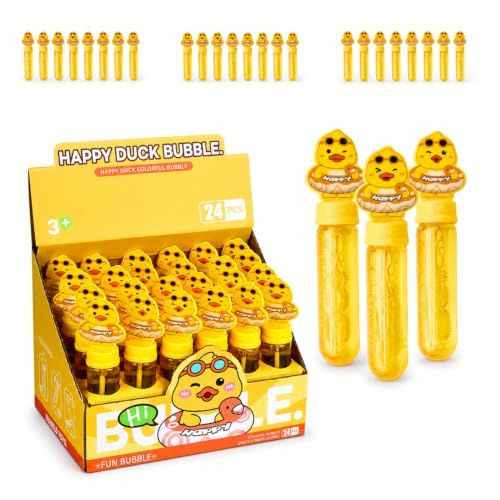 AMATOYS – 24 Pomperos de Jabón para Niños 35ml – Varitas de Burbujas – Juguete Burbuja Ideal para Cumpleaños, Fiestas, Regalos y Bolsas Sorpresa (Pato)