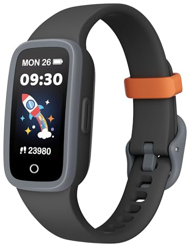 TICTIKY Kinder Fitness Armbanduhr mit AMOLED Bildschirm, Aktivitätstracker ohne Handy, Herzfrequenz und Schlaf Monitor, 3ATM wasserdicht, Schrittzähler, Wecker, 3 Spiele für Jungen 5-10 Jahre