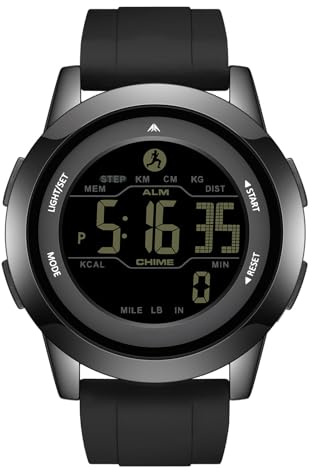 findtime Montre Numérique Digitale pour Homme Femmes Facile à Lire avec Rétroéclairage LED Calories Podomètre, Réveil, Chronomètre Comptage de Pas Montre Sportive