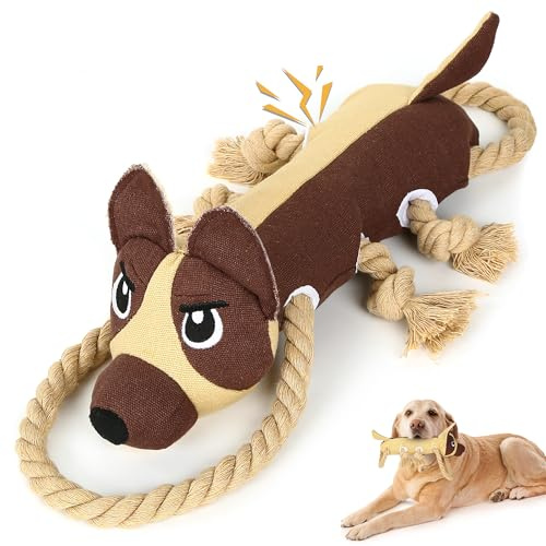 IOKHEIRA Indestructible Squeaky Dog Toys for Large Dog, Aggressive Chewer Dog Toys, Interactive Dog Toy for Boredom, Fetch Game and Tug-of-War Game Entertainment to Keep Them Busy