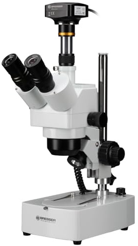 Bresser Microscope trinoculaire stéréoscopique Zoom 10x-160x lumière incidente/transmise avec caméra 20 MP Sony 1'' USB Noir
