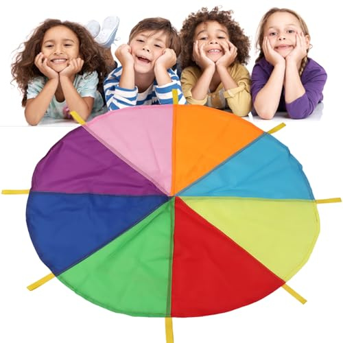 Kids Play Parachute Toy – Colorful Nylon Fabric, Lightweight Portable Canopy, Reinforced Handles Large Group Coordination Game | Interactive Outdoor Activity For School Playground Party