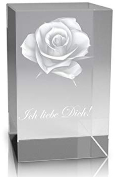 VIP-LASER XL Glasquader Rose mit Text Ich liebe Dich! - das Geschenk für alle verliebten!