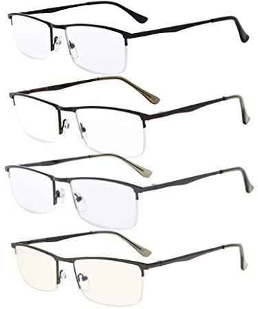 Eyekepper 4 Stueck Mode Halbrand Metall Lesebrillen Herren mit Federscharnier Enthalten Computer Lesebrille +0.75