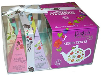 ETS - Teegeschenk mit Schleife Früchte Tee Kollektion (Super Fruits), BIO, 12 Pyramiden-Beutel (DE-Version)