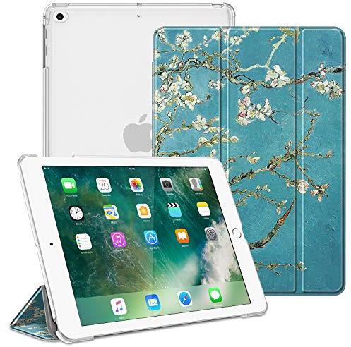 Fintie Hülle für iPad 9.7 Zoll 2018/2017 (6. Generation / 5. Generation) | Ultradünne Schutzhülle mit harter, transparenter Rückseite & automatischer Schlaf-/Wach funktion, Mandelblüten