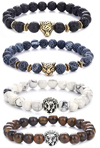 4 Stuck Lavastein Armband Perlen Armbänder für Herren und Damen Natur Stein Armbänder