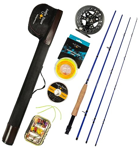 ANGLER DREAM Angelrute und Rolle Combo 5 WT Fliegenfischen Combo für Starter 4 Stück Fliegenruten-Kit