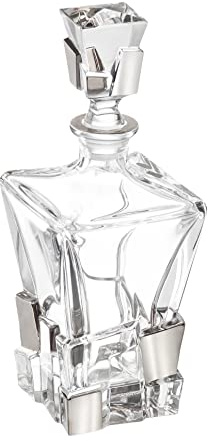 Barski - European Quality - Crystal - Whiskey - Liquor - Square Shaped - Decanter - with Ice Cube Design in Platinum - 28 oz. - 11.25 Height - Made in Europe