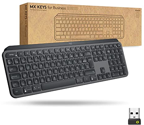 Logitech MX Keys for Business - clavier rétroéclairé sans fil, touches Perfect Stroke silencieuses, technologie Logi Bolt, Bluetooth, rechargeable, Windows/Mac/Chrome/Linux, Français AZERTY - Gris