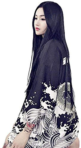 Tai Chi Femme，Homme Femmes Japonais Kimono Cardigan-Automne Harajuku Style Ancien Peignoir Cardigan Crème Solaire Vêtements Pyjamas Veste Plume Tricot Manteau,Black-OneSize