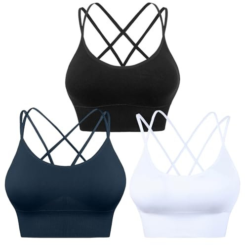 HANERDUN Damen Sport BH Yoga Bra mit Gepolstert Nahtlose Ohne Bügel und gibt Guten Halt Atmungsaktiv Riemchendesign und mittelstarkem für Fitness Lauf Joggen