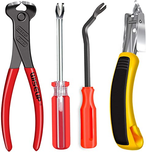 Alimtee 4Pcs Upholstery Staple Remover Tools Set Including End Cutting Pliers Staple Puller Tack Lifter Carpet Remover Fastener Remover for Furniture Floor Wall Car Photo Frame