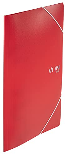 VON Leitz 30070025 A4 Folder with Elastic Band, Polypropylene Plastic, for 150 Sheets, 3 Flaps, Folder with Elastic Band, with Modern Von Print, Lightweight Folder for School and Home, Pack of 5, Red
