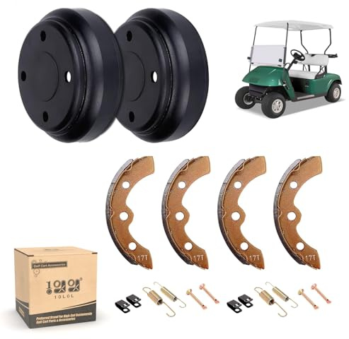 10L0L Golf Cart Brake Drums & Brake Shoes Deluxe Set for Golf Cart Club Cart DS (1995-up) & Precedent (2004-up) with Brake Shoes Spring Kit