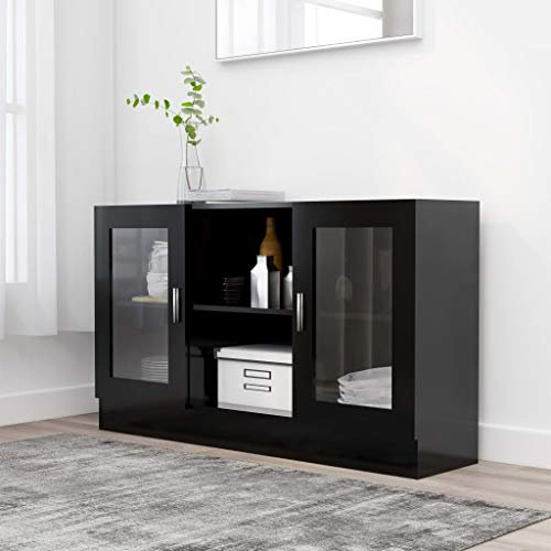 WIFESE Flurschrank Schwarz 120x30,5x70 cm Glastür Aktenschrank Schrank Klein KüChenschrank Kommode Flur Schrank Schmal BüRoschrank Closet Sideboard KüChe Kommode Holz