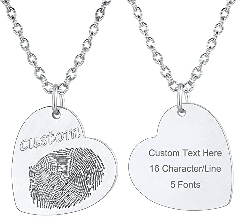 Supcare Damen Fingerabdruck Halskette Edelstahl Emorial Schmuck Frauen Liebe Custom Personalisierte Namen Anhänger mit Wunschetext Foto Kette Hund Gravur Memorial Kette für Herren