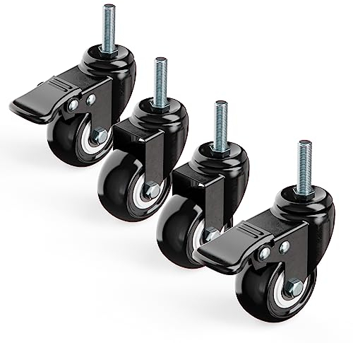 Set di 4 Ruote pivottanti per mobili 40 mm con perno filettato 8mm x 20 mm - Ruote piroettanti per carichi pesanti con freno fino a 22kg per ruota - Rotelle girevoli (2 con Freni)