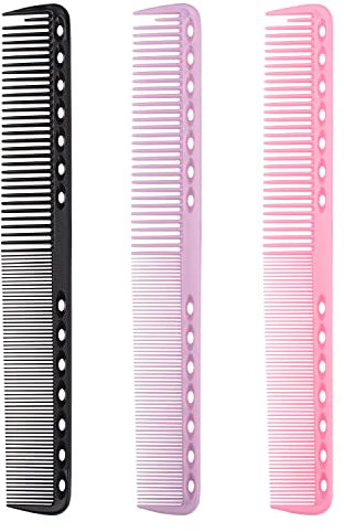 MEISH 3 Pieces Cutting Hair Comb Set - Fine Tooth, Standard Teeth, Clipping Comb for Styling - Barber Salon Hair Care Tools (3 Colors)