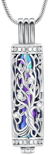VCCWYQK Cremation Jewelry Urn Necklace for Ashes Pendant with Hollow Vial Cylinder Cremation Keepsake Memorial Lockets Ashes Holder for Women Men Pet