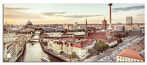 Pixxprint Glasbild Panorama, Wandbild aus Echtglas, Skyline von Berlin, 120x50 cm, inkl. Aufhängung und Abstandshalter