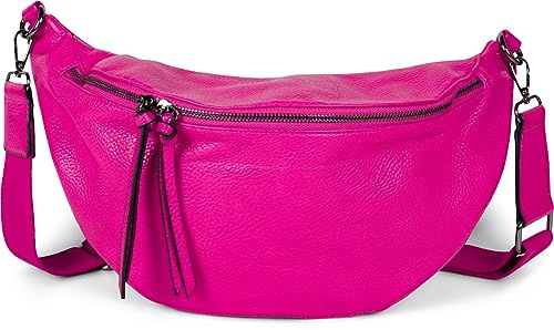 styleBREAKER Damen Halbmond Crossbody Tasche Groß, Pink | 37x17x10 cm Hauptfach mit 2-Wege-Reißverschluss, Steck- & Zipperfach innen, Rückfach, 71-128 cm gewebter Riemen, Kunstleder.