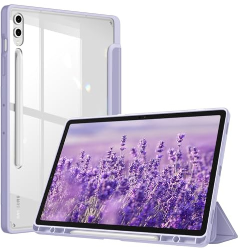 Fintie Hybrid Hülle für Samsung Galaxy Tab S10+ Plus/S9 FE+ Plus/S9+ Plus 12.4 Zoll Tablet mit Stifthalter - Stoßfeste Schutzhülle mit transparenter Hartschale auf der Rückseite, Pastellviolett