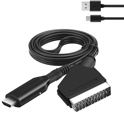 Xreuctop Scart zu HDMI Kabel, Neuer ScarT auf HDMI Adapter, All-in-One Scart auf 1080p/720p HDMI Video Audio Wandler mit 1m HDMI Kabel für HDTV STB VHS PS3 Sky DVD Blu-Ray