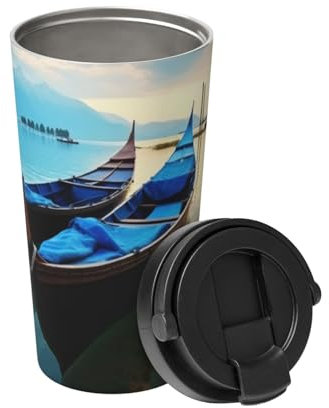 EVANEM Isolierter Kaffeebecher mit Deckel Boot Landschaft Bild Reisebecher Edelstahl Tumbler Becher Becher für Reisen Doppelwand Kaffeetasse für Büro Kaffee Tumbler Tasse zum Warmhalten / Eis Kaffee