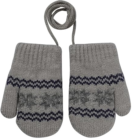 JIAHG Moufles Bébé Hiver Tricotés Doublé de Polaire Épais Chaud Gants de Noël Plein-doigts avec Cordon anti-perdu Pour Fille et Garçon de 0-3 Ans