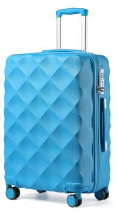 British Traveller Hartschalenkoffer Groß 74.5 x 49 x 30.5 cm, Reisekoffer aus ABS + PC mit TSA-Schloss, Koffer Trolleys mit 4 Rollen für Reisen und Business, Hellblau