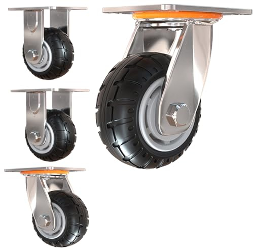 Möbelrollen Schwerlast, 4er Set 50mm Schwerlastrollen Lenkrollen, Geräuscharmen Rollen Mit Gebremsten, Tragkraft 300KG, 360°Drehplatte Rollen, Lenkrollen für Viele Bodenarten ( Size : 8in(2steerable 2