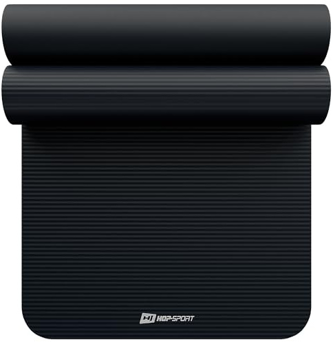 Hop-Sport Gymnastikmatte 190 x 80 cm x 1,5 cm, Sportmatte - gelenkschonend & rutschfest, Fitnessmatte aus NBR-Schaumstoff + Tragegurt- BLACK