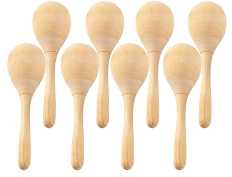 Harilla 8 Stück Holz-Maracas, unlackiert, blanko, Maracas mit klarem Blasgeräusch für Kinder und Erwachsene, selbstgemachte Handpercussion-Rasseln zum Malen, m