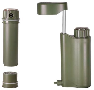 Filtre à eau de poche, pompe manuelle de camping de 6 catégories, filtre à eau portable de 0,01 m, purificateur d'eau de camping, filtre à eau léger avec boussole pour la randonnée, les voyages