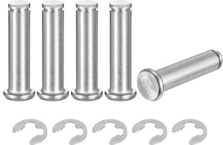 QUARKZMAN 5Set M10x40mm Perno Posizionamento Cilindrico Elastico Albero Acciaio Inossidabile 304, Perno Posizione Cilindro Cerniera Scanalato Testa Piatta con Ring Fissaggio Clip E, Argento