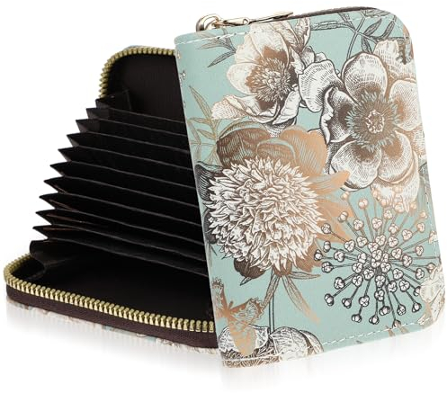 Amaxiu Kreditkartenetui für Damen mit RFID Schutz, Leder Reißverschluss Kartenetui, Kleines Kartenetui Portmonee mit Münzfach Visitenkarten Card Holder Wallet(Hellblau)