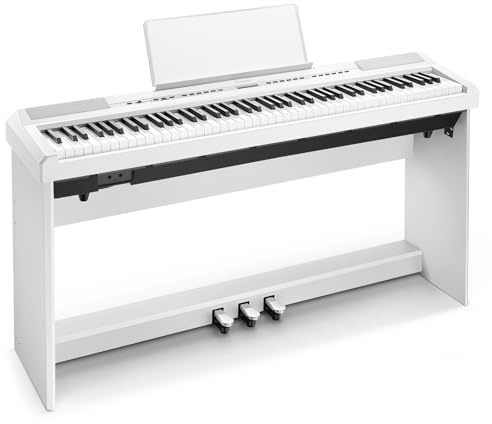 Donner DEP-20 Digitalpiano 88 Tasten 88 Tasten Hammermechanik gewichtet für Anfänger mit Fußpedal und Klavierständer Weiß