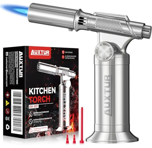 AUXTUR Butane Torch, Mini Kitchen Torch Lighter with Adjustable Flame for BBQ, Baking, Brulee Creme, Crafts and Soldering(Butane Gas Not Included)